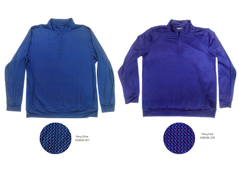 Two blue long-sleeve shirts with a close-up of the fabric texture on a white background.